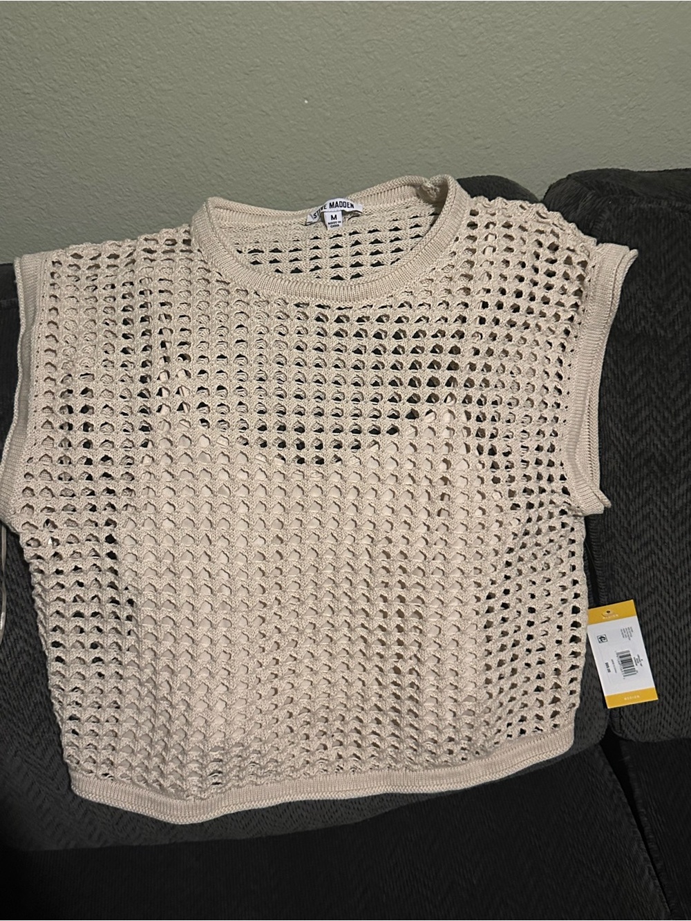 Steve Madden Cream Open-Weave Sleeveless Knit Top